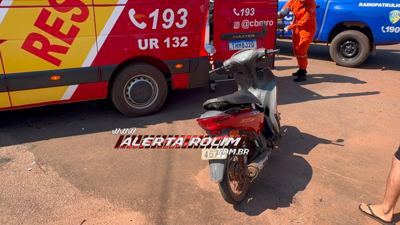 Colisão entre duas motos deixa motociclista com fratura em Rolim de Moura Colisão entre duas motos deixa motociclista com fratura em Rolim de Moura