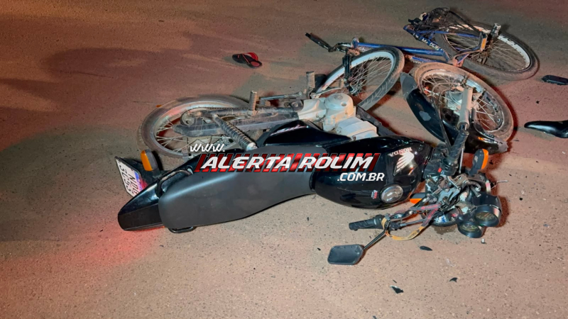 Terceiro acidente do dia: Colisão entre moto e bicicleta deixou feridos no bairro Beira Rio, em Rolim de Moura Terceiro acidente do dia: Colisão entre moto e bicicleta deixou feridos no bairro Beira Rio, em Rolim de Moura