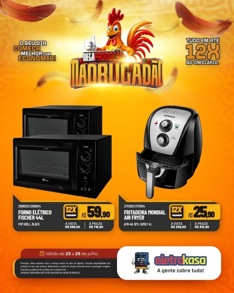 Megapromoção MADRUGADÃO com tudo em até 12X no crediário nas lojas eletroKasa, em Rolim de Moura Megapromoção MADRUGADÃO com tudo em até 12X no crediário nas lojas eletroKasa, em Rolim de Moura