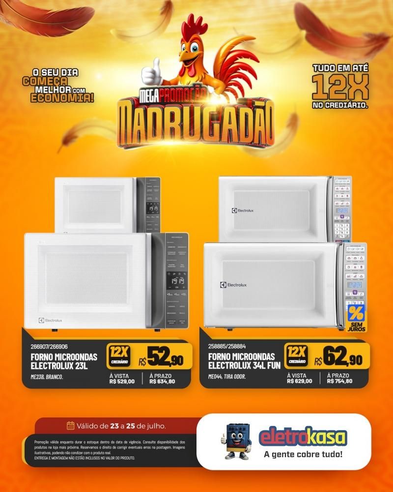 Megapromoção MADRUGADÃO com tudo em até 12X no crediário nas lojas eletroKasa, em Rolim de Moura Megapromoção MADRUGADÃO com tudo em até 12X no crediário nas lojas eletroKasa, em Rolim de Moura