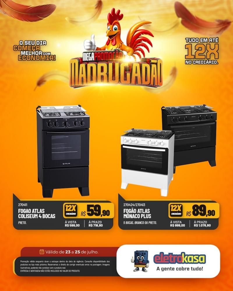 Megapromoção MADRUGADÃO com tudo em até 12X no crediário nas lojas eletroKasa, em Rolim de Moura Megapromoção MADRUGADÃO com tudo em até 12X no crediário nas lojas eletroKasa, em Rolim de Moura
