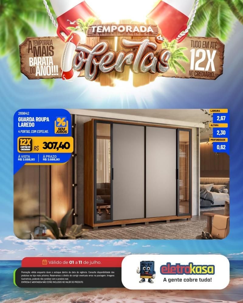 Tudo em até 12X no cartão ou crediário na TEMPORADA DE OFERTAS nas lojas eletroKasa, em Rolim de Moura Tudo em até 12X no cartão ou crediário na TEMPORADA DE OFERTAS nas lojas eletroKasa, em Rolim de Moura