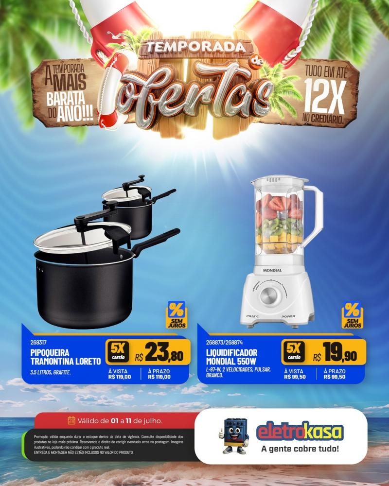 Tudo em até 12X no cartão ou crediário na TEMPORADA DE OFERTAS nas lojas eletroKasa, em Rolim de Moura Tudo em até 12X no cartão ou crediário na TEMPORADA DE OFERTAS nas lojas eletroKasa, em Rolim de Moura