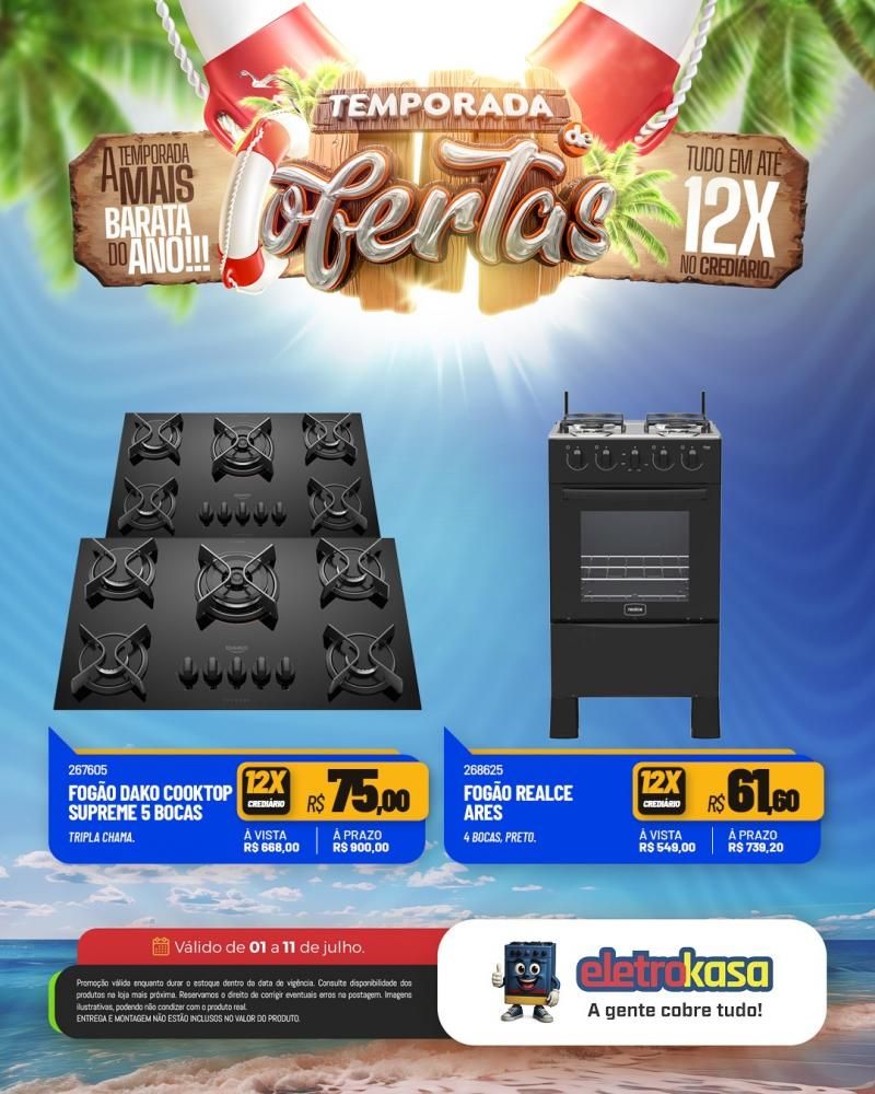 Tudo em até 12X no cartão ou crediário na TEMPORADA DE OFERTAS nas lojas eletroKasa, em Rolim de Moura Tudo em até 12X no cartão ou crediário na TEMPORADA DE OFERTAS nas lojas eletroKasa, em Rolim de Moura