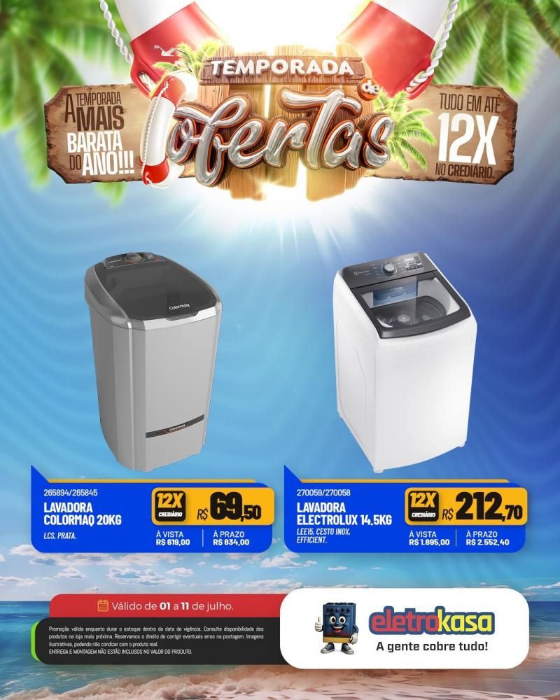 Tudo em até 12X no cartão ou crediário na TEMPORADA DE OFERTAS nas lojas eletroKasa, em Rolim de Moura Tudo em até 12X no cartão ou crediário na TEMPORADA DE OFERTAS nas lojas eletroKasa, em Rolim de Moura