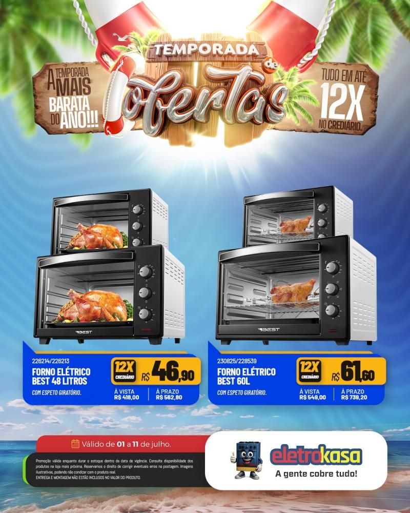 Tudo em até 12X no cartão ou crediário na TEMPORADA DE OFERTAS nas lojas eletroKasa, em Rolim de Moura Tudo em até 12X no cartão ou crediário na TEMPORADA DE OFERTAS nas lojas eletroKasa, em Rolim de Moura