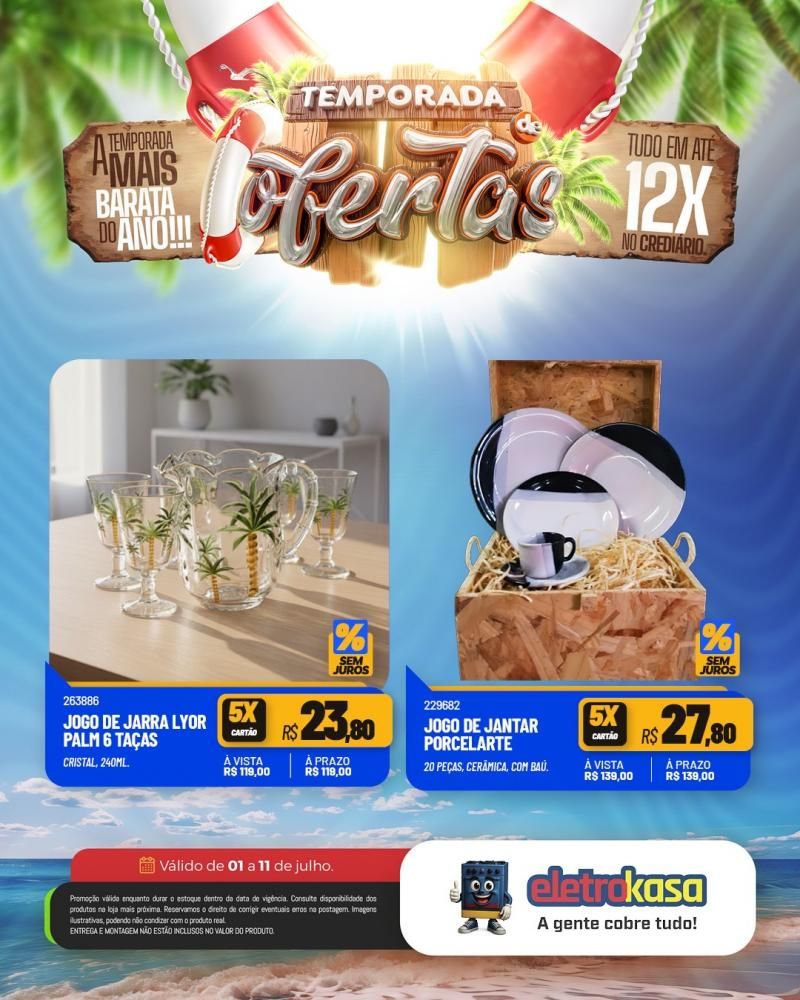 Tudo em até 12X no cartão ou crediário na TEMPORADA DE OFERTAS nas lojas eletroKasa, em Rolim de Moura Tudo em até 12X no cartão ou crediário na TEMPORADA DE OFERTAS nas lojas eletroKasa, em Rolim de Moura