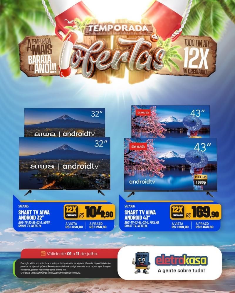 Tudo em até 12X no cartão ou crediário na TEMPORADA DE OFERTAS nas lojas eletroKasa, em Rolim de Moura Tudo em até 12X no cartão ou crediário na TEMPORADA DE OFERTAS nas lojas eletroKasa, em Rolim de Moura