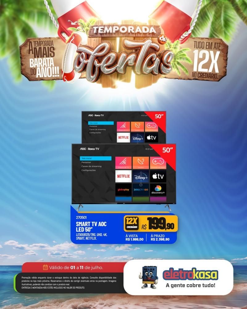Tudo em até 12X no cartão ou crediário na TEMPORADA DE OFERTAS nas lojas eletroKasa, em Rolim de Moura Tudo em até 12X no cartão ou crediário na TEMPORADA DE OFERTAS nas lojas eletroKasa, em Rolim de Moura