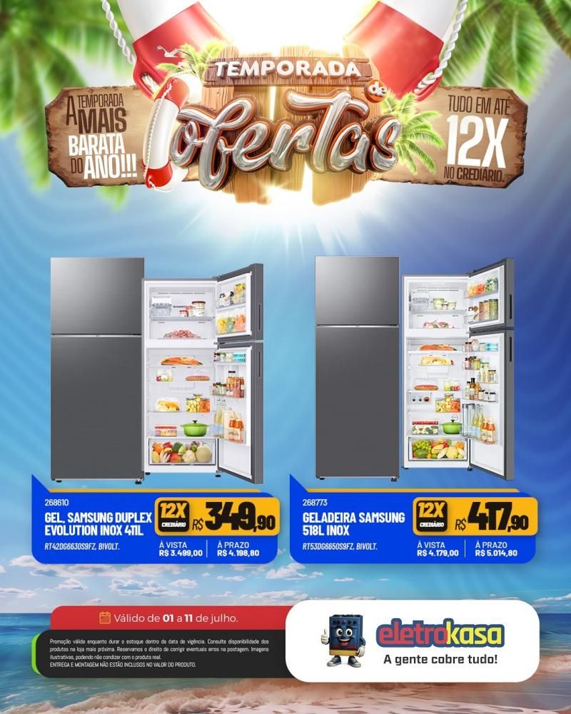 Tudo em até 12X no cartão ou crediário na TEMPORADA DE OFERTAS nas lojas eletroKasa, em Rolim de Moura Tudo em até 12X no cartão ou crediário na TEMPORADA DE OFERTAS nas lojas eletroKasa, em Rolim de Moura