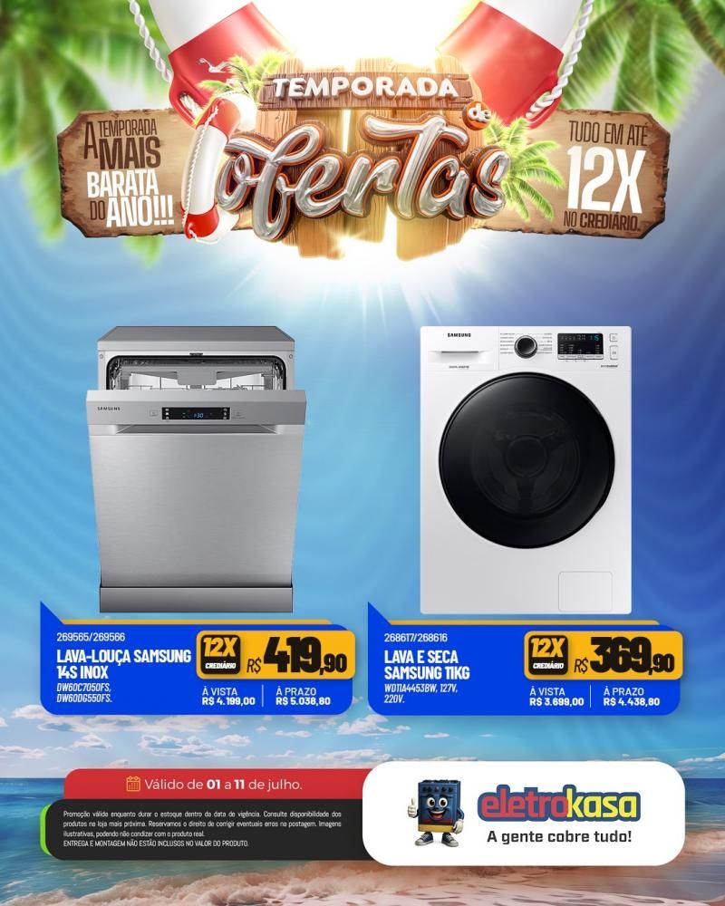 Tudo em até 12X no cartão ou crediário na TEMPORADA DE OFERTAS nas lojas eletroKasa, em Rolim de Moura Tudo em até 12X no cartão ou crediário na TEMPORADA DE OFERTAS nas lojas eletroKasa, em Rolim de Moura