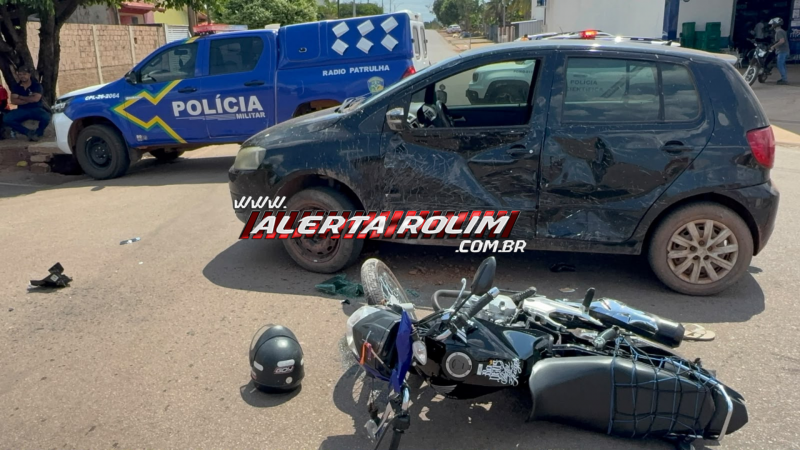 Colisão entre carro e motocicleta deixa motociclista ferido em Rolim de Moura Colisão entre carro e motocicleta deixa motociclista ferido em Rolim de Moura