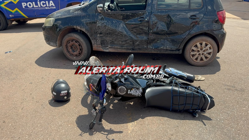 Colisão entre carro e motocicleta deixa motociclista ferido em Rolim de Moura Colisão entre carro e motocicleta deixa motociclista ferido em Rolim de Moura