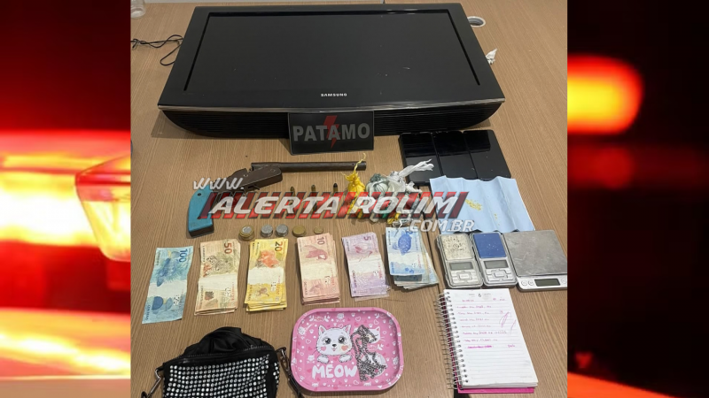 Mulher é presa pelo PATAMO da PM com arma, drogas, dinheiro e produtos de origem duvidosa, em Rolim de Moura Mulher é presa pelo PATAMO da PM com arma, drogas, dinheiro e produtos de origem duvidosa, em Rolim de Moura