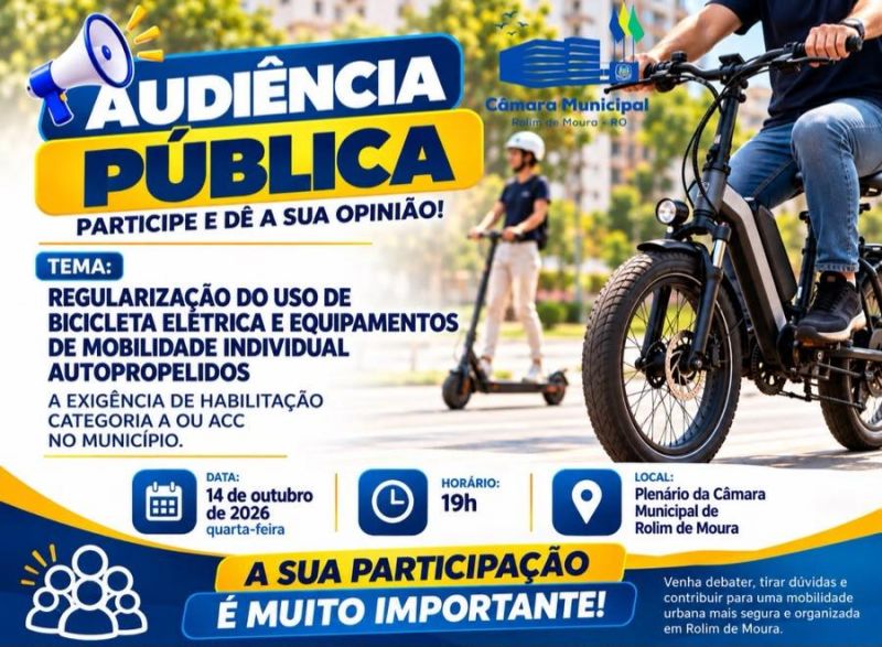 Audiência pública vai discutir regularização de bicicletas elétricas em Rolim de Moura Audiência pública vai discutir regularização de bicicletas elétricas em Rolim de Moura