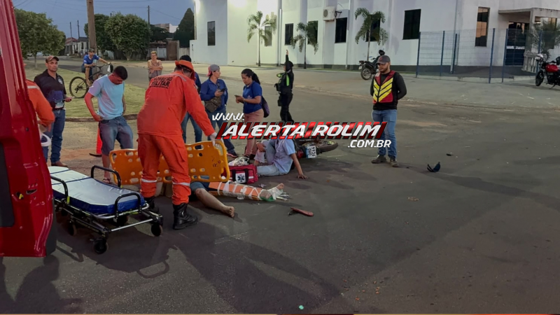 Grave acidente entre duas motos deixa dois feridos em Rolim de Moura Grave acidente entre duas motos deixa dois feridos em Rolim de Moura