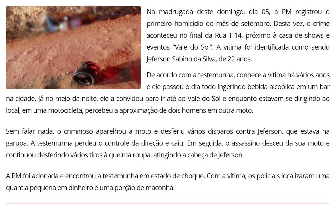 Homem é executado a tiros enquanto ia para casa de shows em Ji-Paraná  Homem é executado a tiros enquanto ia para casa de shows em Ji-Paraná