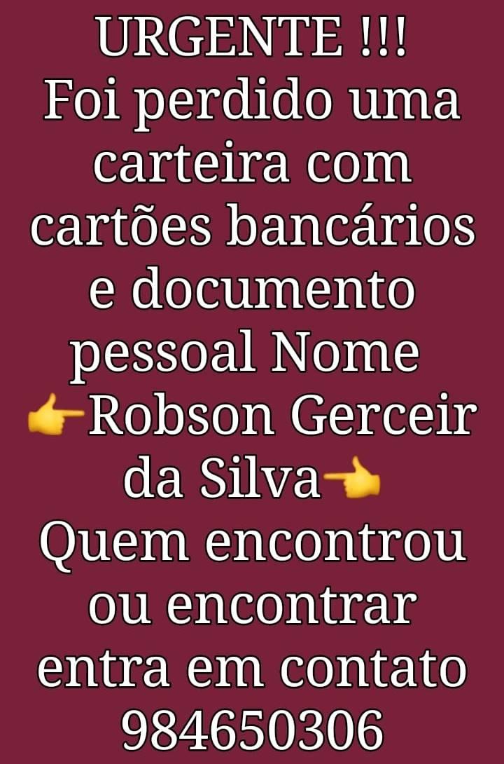 Procura-se por documentos perdidos em nome de Robson Gerceir da Silva Procura-se por documentos perdidos em nome de Robson Gerceir da Silva